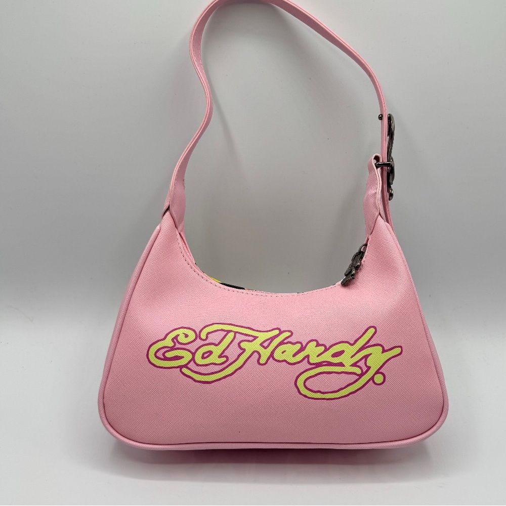 Pink Graphic Ed Hardy Shoulder Bag. - Picture 2 of 2